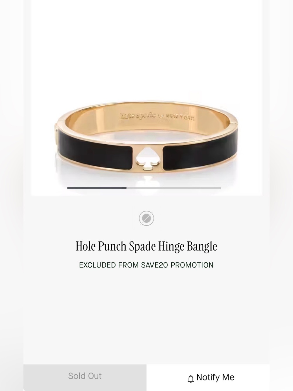 kate spade Hole Punch Gold and Black Enamel Spade Accent Bangle